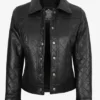 Quilted Classic Collar Black Leather Jacket