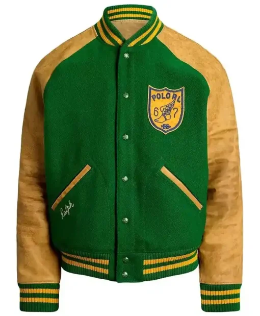 Ralph Lauren Green And Brown Letterman Jacket