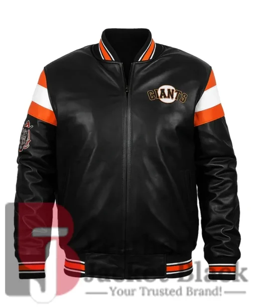 SF Giants Vintage Black Leather Bomber Jacket
