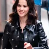 Selena Gomez NY 2025 Black Leather Coat