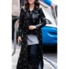 Selena Gomez NY 2025 Leather Black Coat