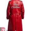 Shop Merry Christmas Red Leather Trench Coat For Him And Her