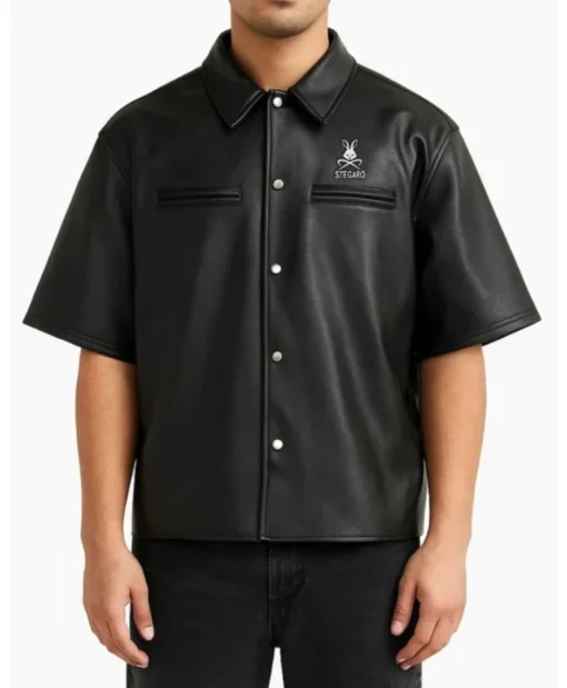 order Now Stegaro Oversized Black Leather Shirt For Men And Women