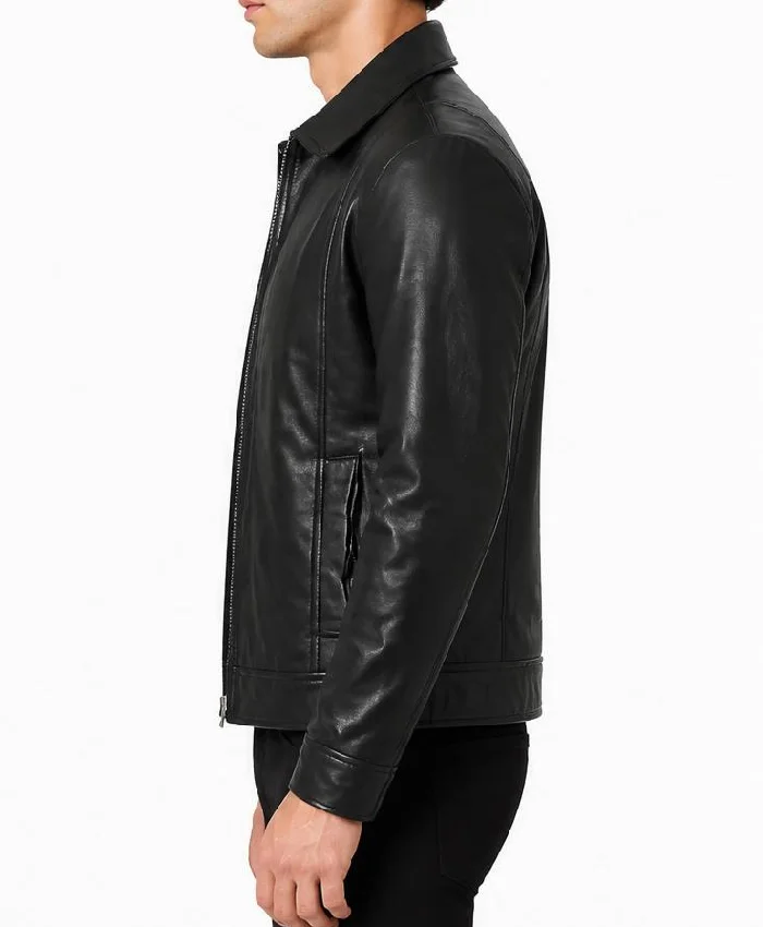Simple Cafe Racer Black Leather Jacket For Mens
