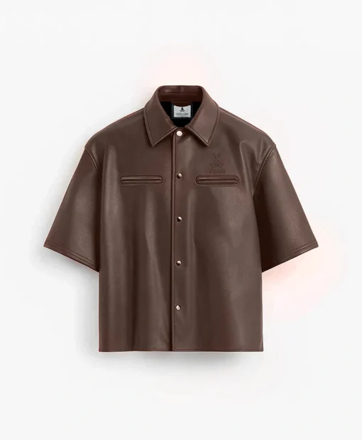 Stegaro Oversized Coffee Brown Leather Shirt