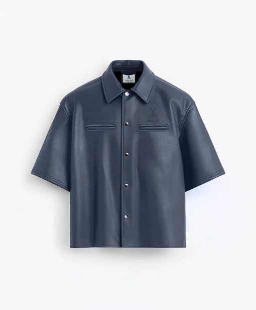 Stegaro Oversized Navy Blue Leather Shirt
