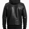 Stylish Hooded Black Bomber Leather Jacket