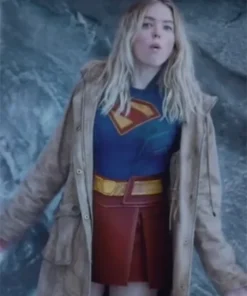 Superman 2025 Supergirl Tan Parka Brown Hooded Coat
