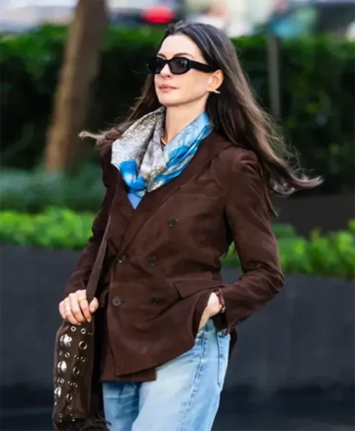 The Devil Wears Prada 2 2026 Anne Hathaway Brown Suede Blazer