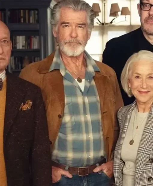The Thursday Murder Club 2025 Pierce Brosnan Suede Leather Jacket
