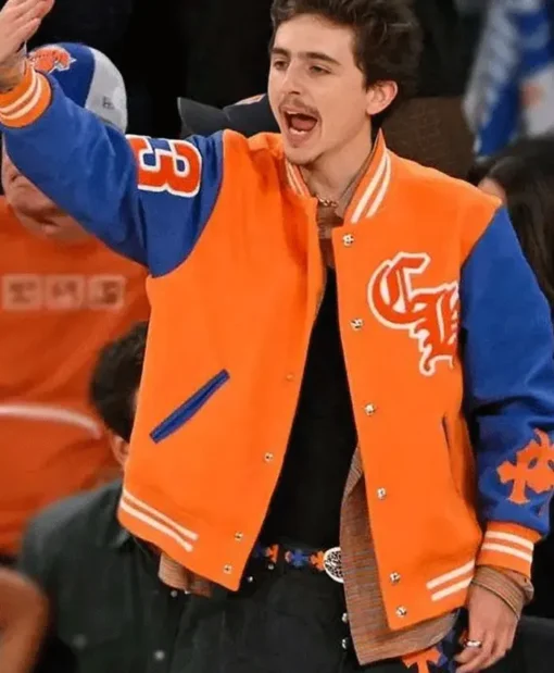 Timothee Chalamet NY Knicks Orange Game Jacket