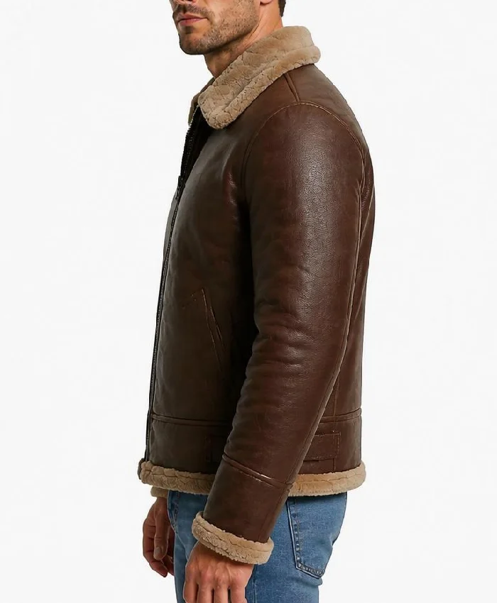 Vintage Brown Shearling Leather Jacket For Mens