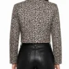 White Leopard Print Cropped Leather Jacket For Women