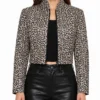 White Leopard Print Cropped Leather Jacket For Womens