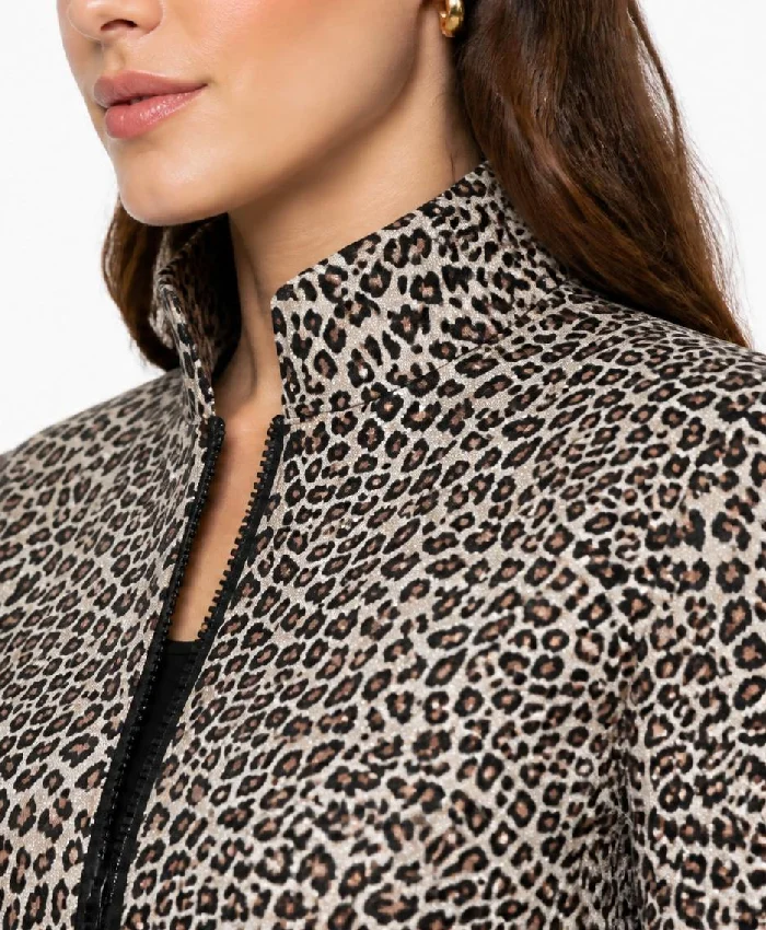 White Leopard Print Cropped Leather Jacket Women