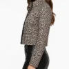 White Leopard Print Cropped Leather Jacket Womens