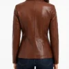 Women Lapel Notch Brown Leather Coat For Ladies