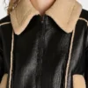 Women Plus Bonded Black Shearling Leather Jacket