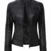 Women’s Black Lambskin Petite Moto Leather Jacket