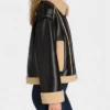 Womens Black Shearling Leather Plus Bonded Jacket
