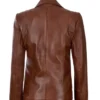 Women’s Notch Lapel Brown Leather Coat