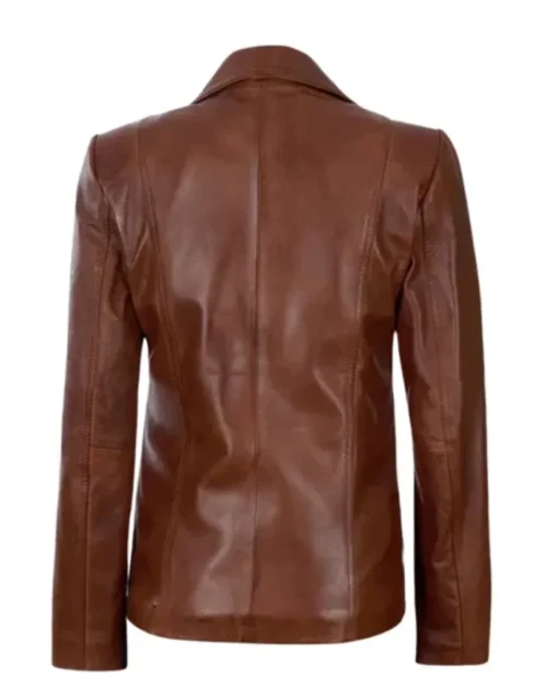 Women’s Notch Lapel Brown Leather Coat