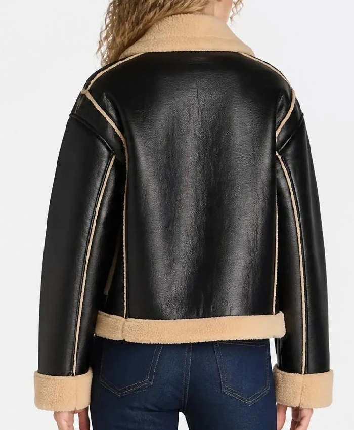 Women's Plus Bonded Shearling Leather Black Jacket