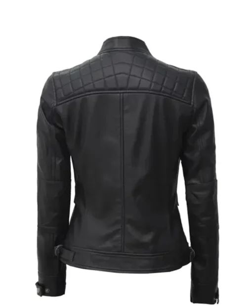 Women's Quilted Black Cafe Racer Leather Jacket