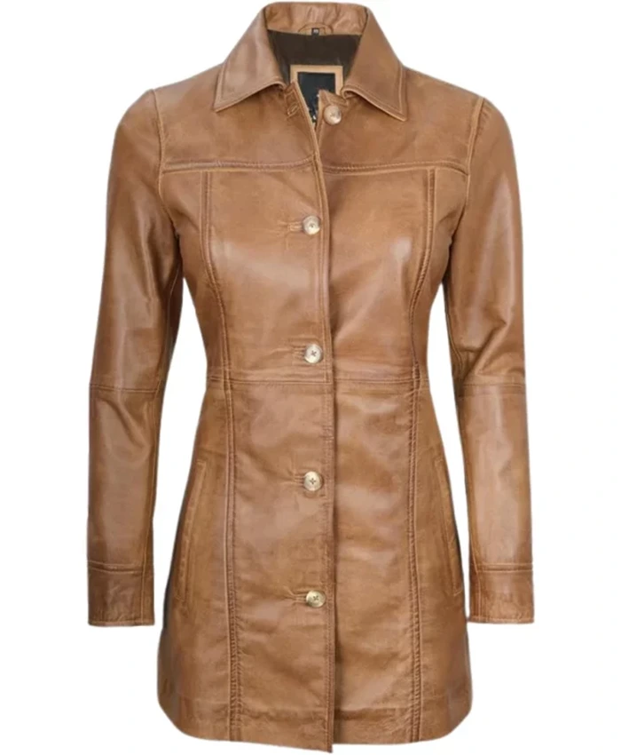 Womens Real Sheepskin Long Leather Coat