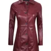 Womens Real Sheepskin Maroon Leather Coat