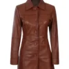 Women’s Shirt Collar Tall Brown Leather Coat