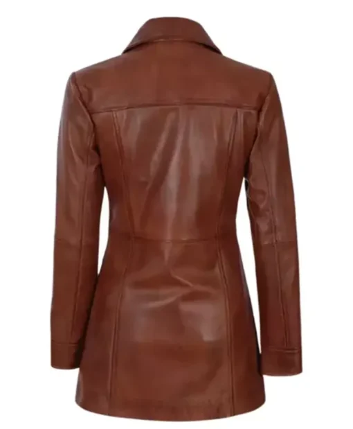Women’s Shirt Collar Tall Leather Brown Coat