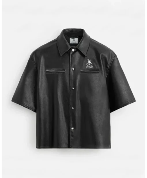 Shop Stegaro Oversized Black Leather Shirt