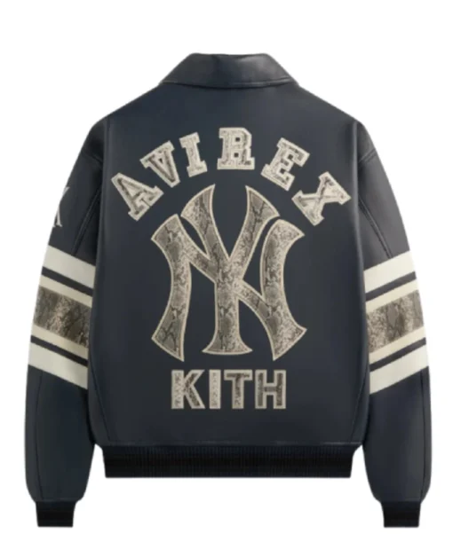 AVIREX for the New York Yankees Leather Blue Bomber Jacket