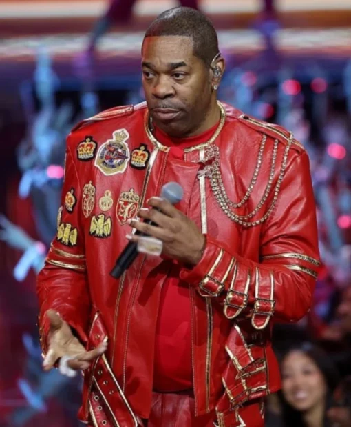 Shop Busta Rhymes MTV Video Music Awards 2025 Red Leather Jacket