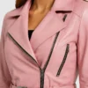 Asymmetrical Belted Pink Leather Jacket For Womens