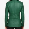 Asymmetrical Green Belted Leather Jacket For Womens