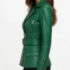 Asymmetrical Green Belted Leather Jacket Womens