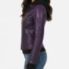 Betty Purple Leather Jacket With Removable Hood For Women