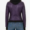 Betty Purple Leather Jacket With Removable Hood Womens