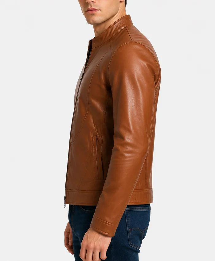 Brown Cafe Racer Tan Leather Jacket