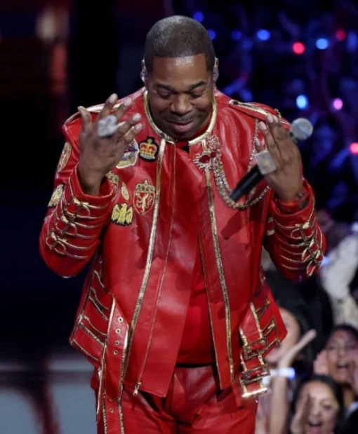 American Rapper Busta Rhymes MTV Video Music Awards 2025 Red Belted Leather Jacket