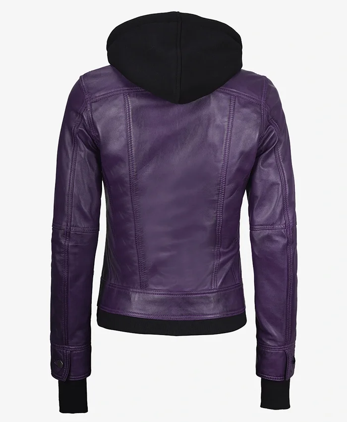 Buy Betty Purple Leather Jacket With Removable Hood For Him And Her