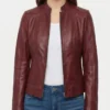 Shop Women Cafe Racer Burgundy Leather Jacket