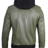 Buy Military Green Genuine Leather Jacket With Removable Hood For Him And Her