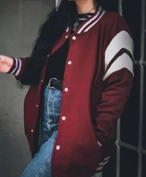 Buy Now Christiane F. BOWIE Stripes Maroon Varsity Jacket For Men and Women in Sale