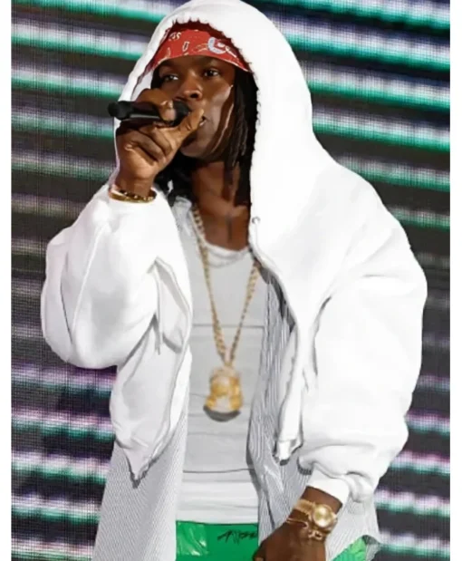 Global Citizen Festival 2025 Rema White Cropped Hoodie For Sale
