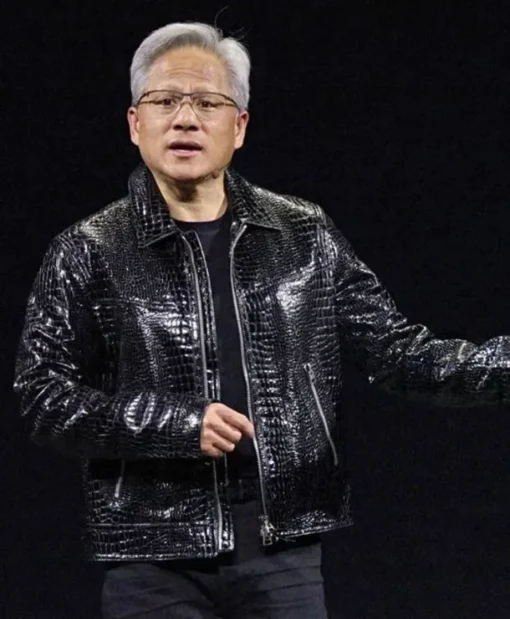 Consumer Electronics Show 2025 Jensen Huang Crocodile Black Leather Jacket