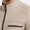 Cafe Racer Beige Genuine Leather Jacket For Mens