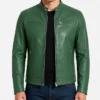 Cafe Racer Dodge Green Leather Jacket For Mens